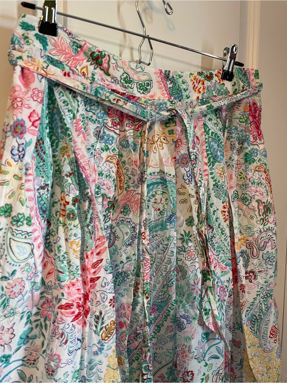 Talbots Floral Paisley Cotton Skirt 10 Waist Tie Pleated Full Skirt - Picture 2 of 6